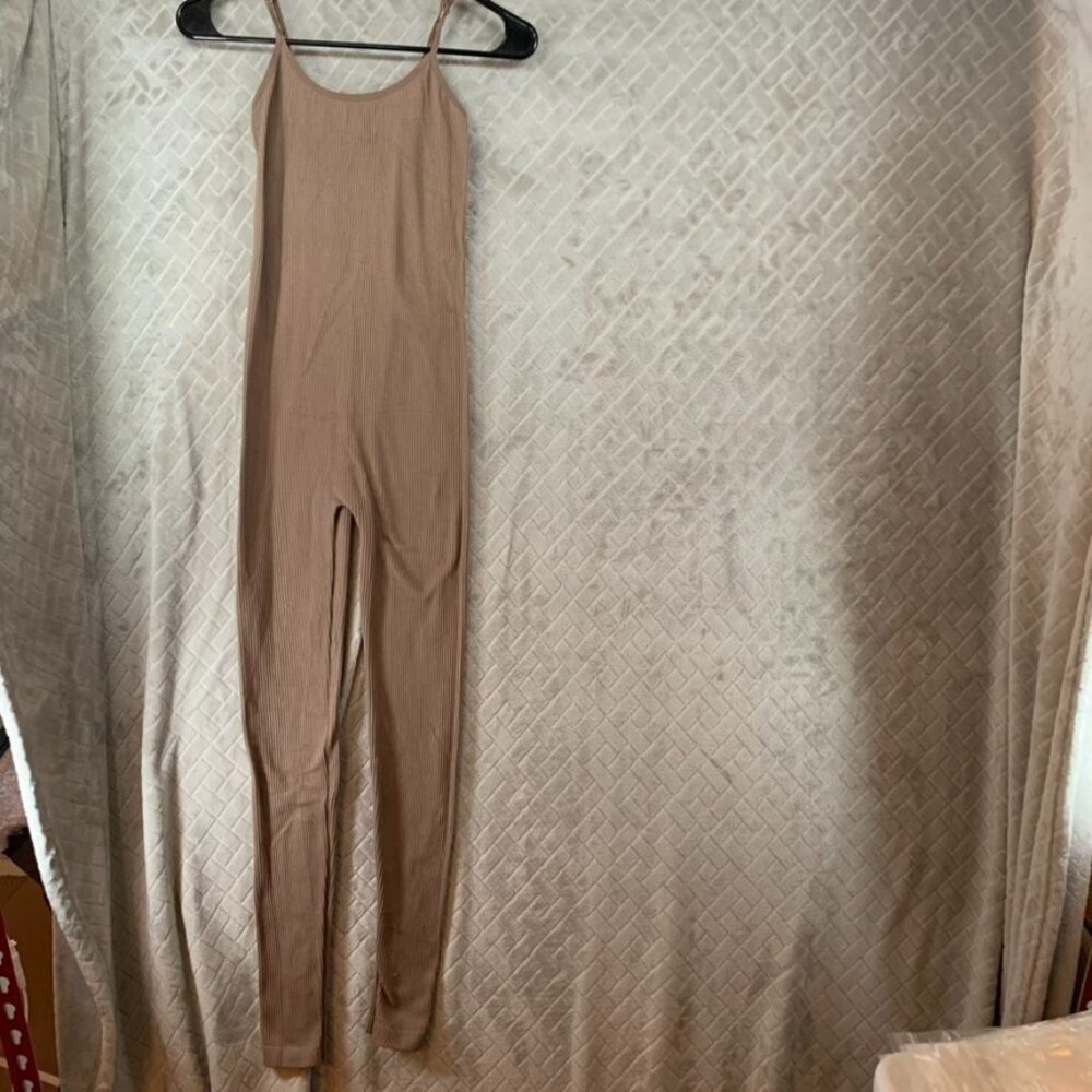 Popular 21 Womans Small Jumpsuit Brown Ribbed Sleeveless Adjustable Stretch - Picture 1 of 14